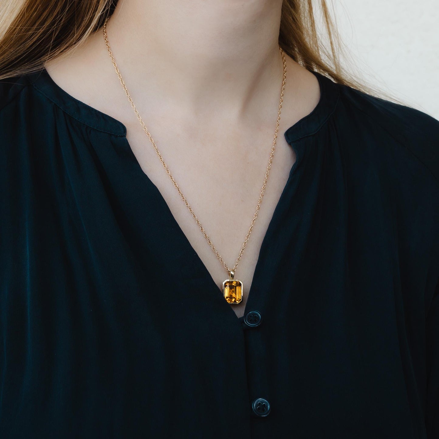 Stunning Citrine 14K Yellow Gold Necklace Charm – Choose with or without 14K Rope Chain