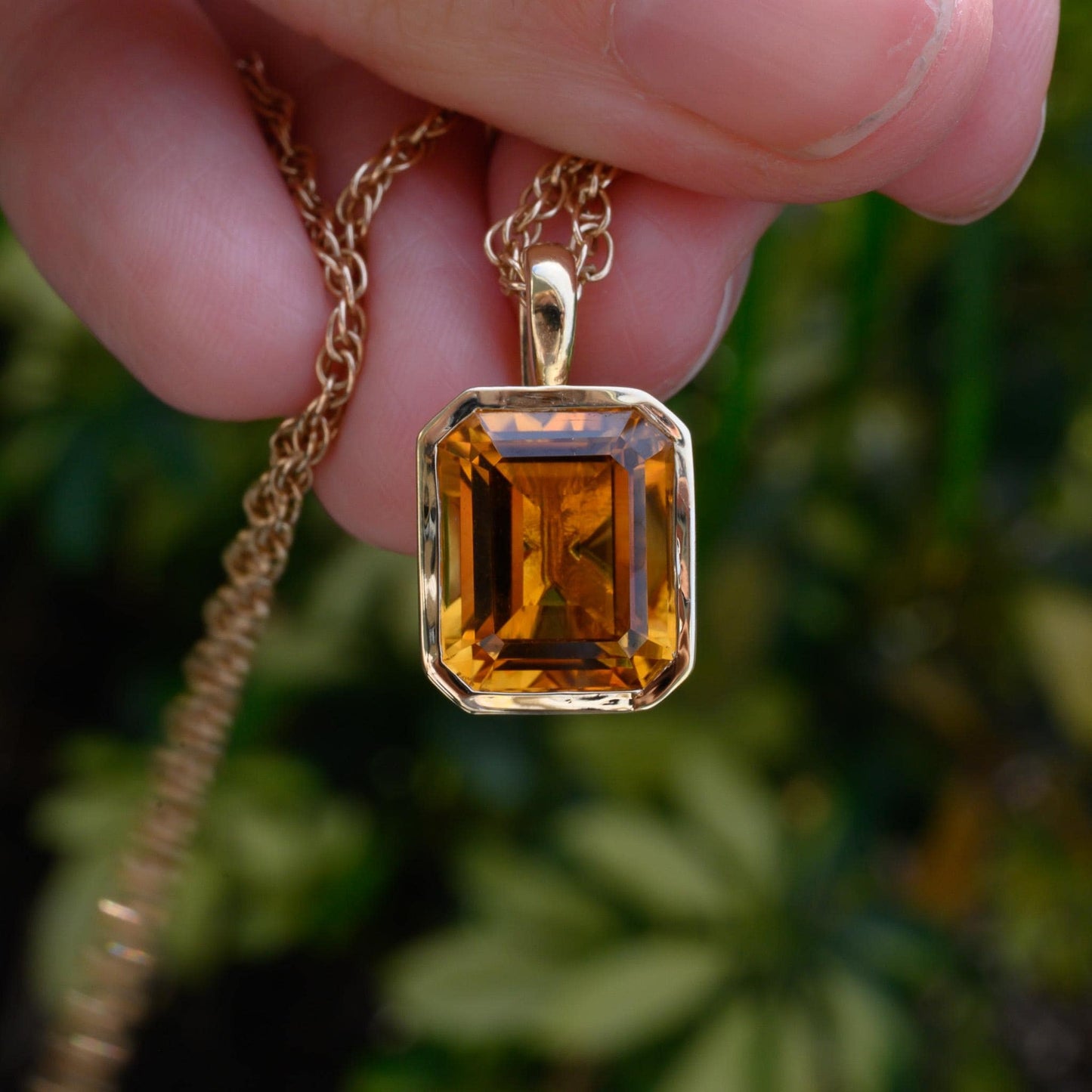 Stunning Citrine 14K Yellow Gold Necklace Charm – Choose with or without 14K Rope Chain