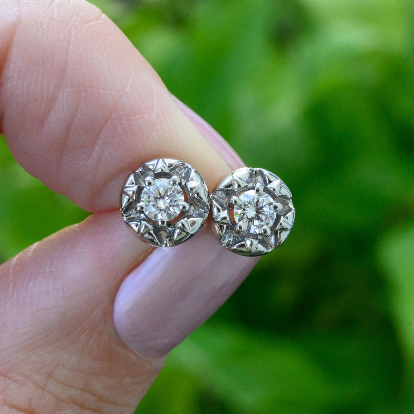 Midcentury Modern Starburst Stud Earrings, 3.5mm Lab-Grown Diamond, White Gold, Rose Gold, Yellow Gold, or Platinum, Retro, Ethical Sparkle