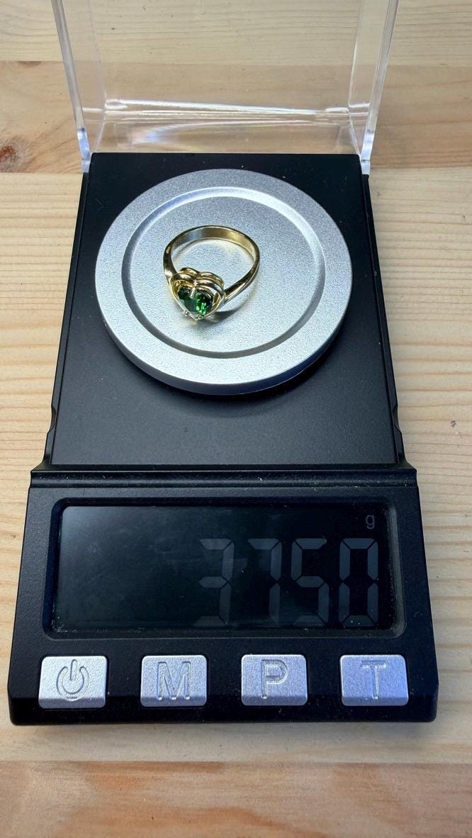 18K Solid Gold Heart Shaped Green Tourmaline Ring