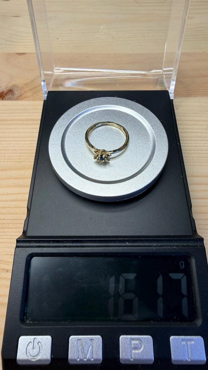 9K Gold Lotus Flower Ring with Blue Diamond