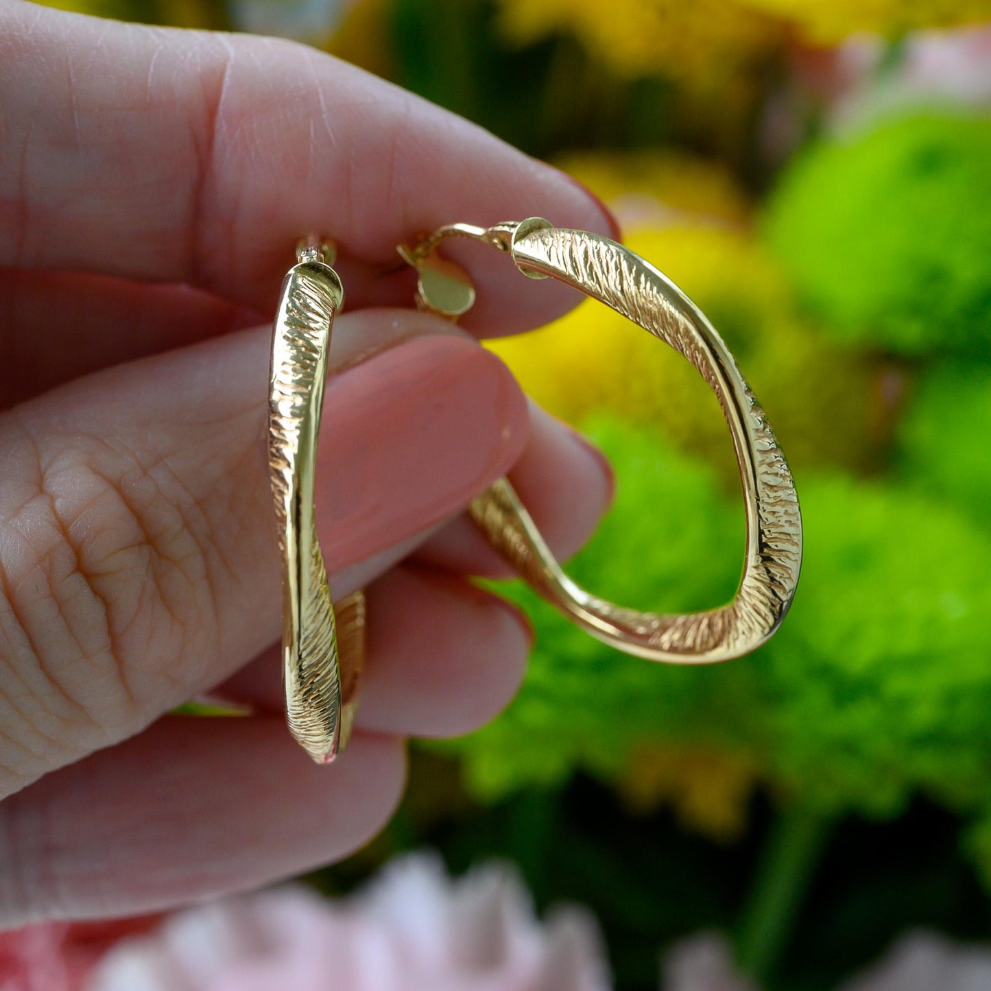 14K Gold Hoop Earrings, Organic Oval Latch Back Hoops, Lightweight Everyday Gold Earrings