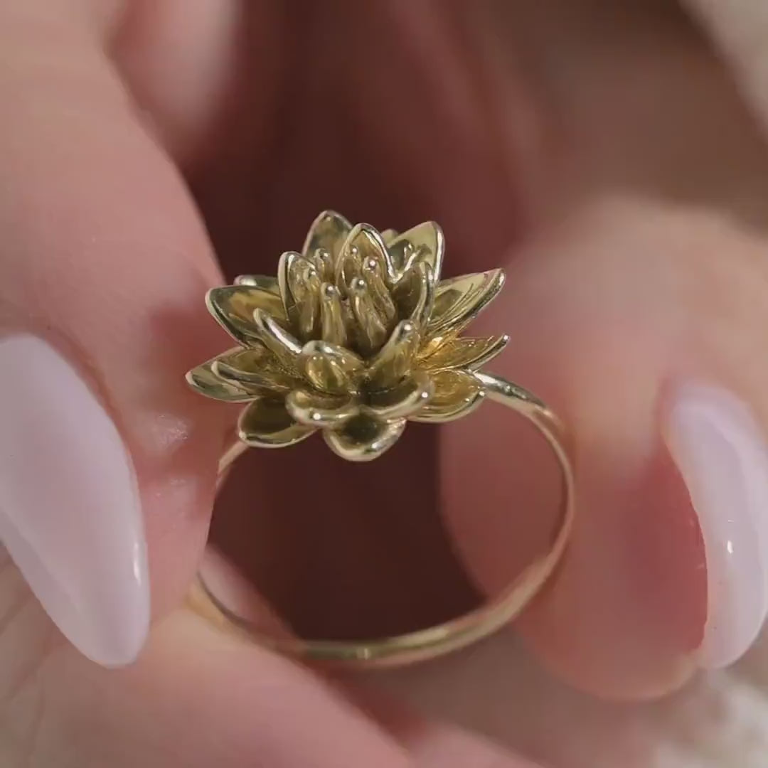 Water Lily Ring - Solid Silver or 14K Gold Plate,  A Captivating Symbol of Elegance and Enlightenment