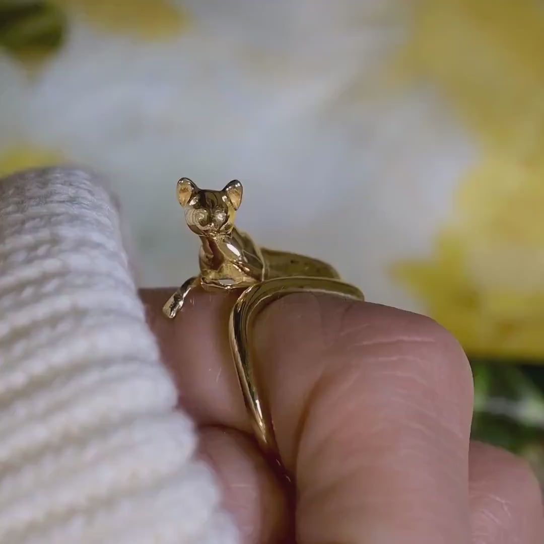 Egyptian Bastet Cat Ring in Sterling Silver, Vermeil, in 18K Gold Plate