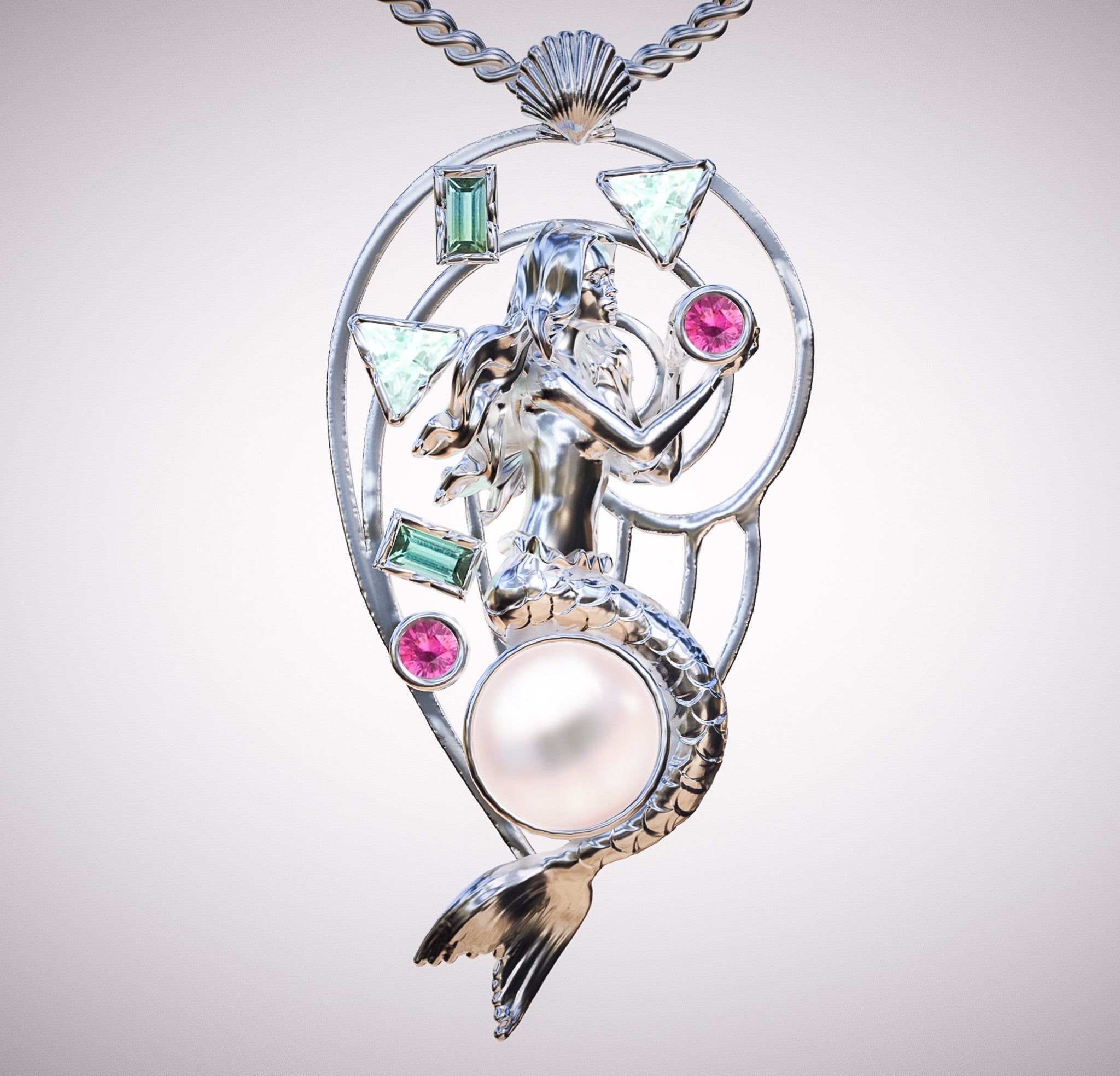 RESERVADO Collar de sirena de plata, perla, turmalina y citrino