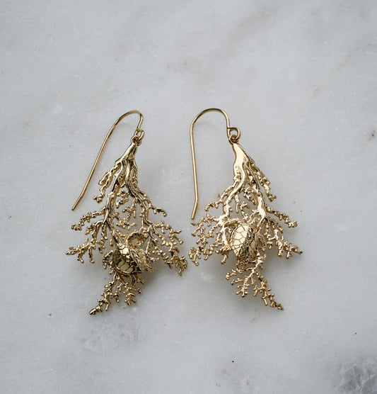 RESERVED Sea Turtle Coral Earrings