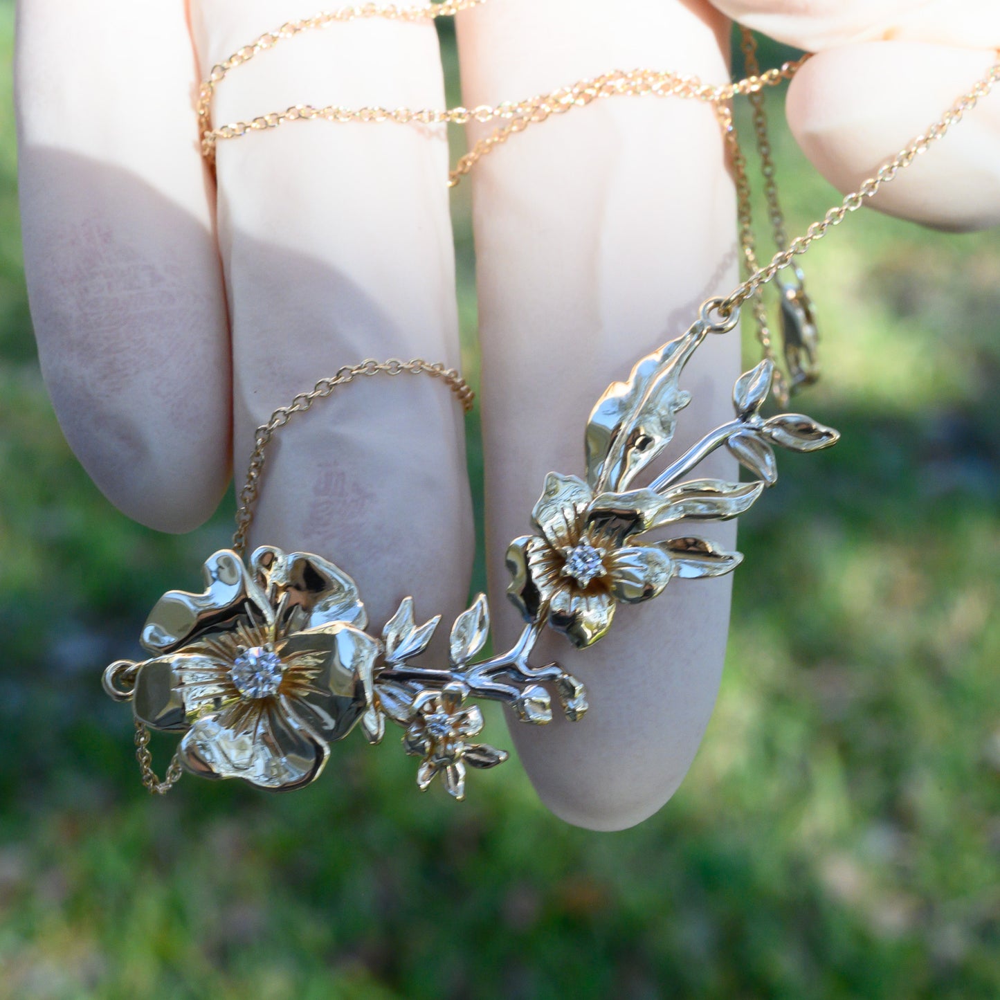 RESERVED 14k Multicolor Flower Necklace with Diamonds