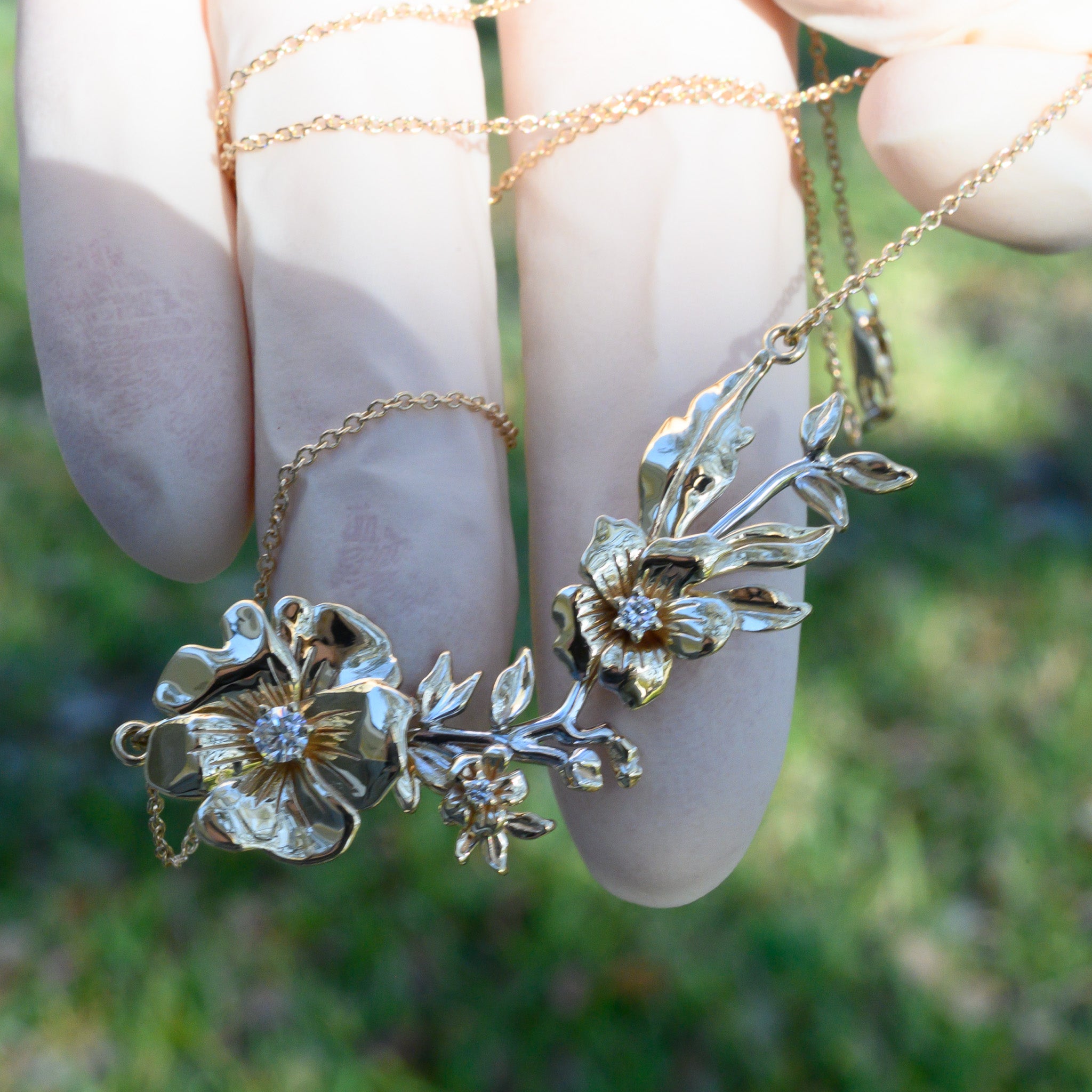 RESERVADO Collar de flores multicolor de 14k con diamantes