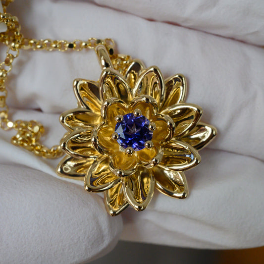 RESERVED Custom 14K Solid Gold Tanzanite Necklace Lotus