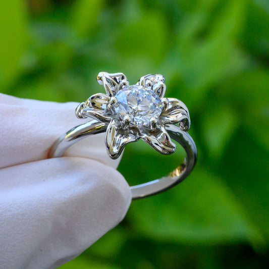 RESERVED Custom Lily Ring 1ct Diamond White Gold
