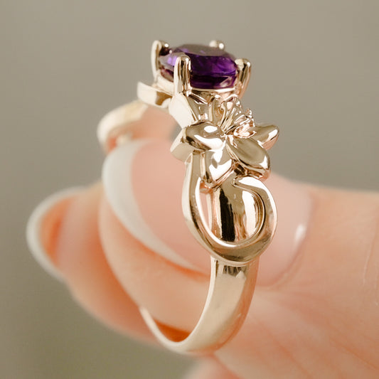 RESERVED 14K Rose Gold and Amethyst Lily Ring