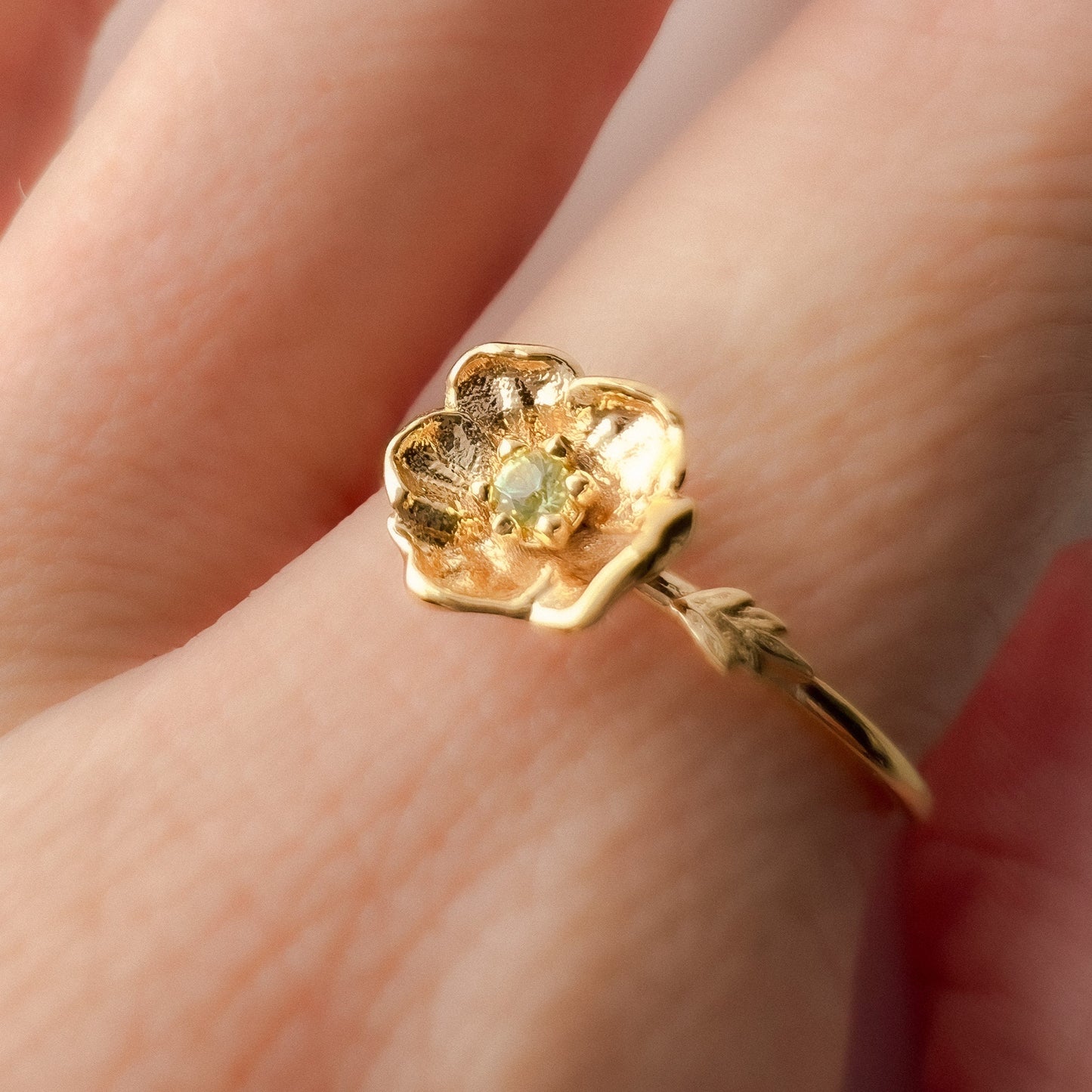 Peridot Poppy Ring, 2mm Birthstone