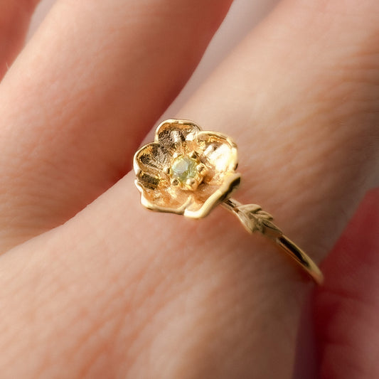 Peridot Poppy Ring, 2mm Birthstone