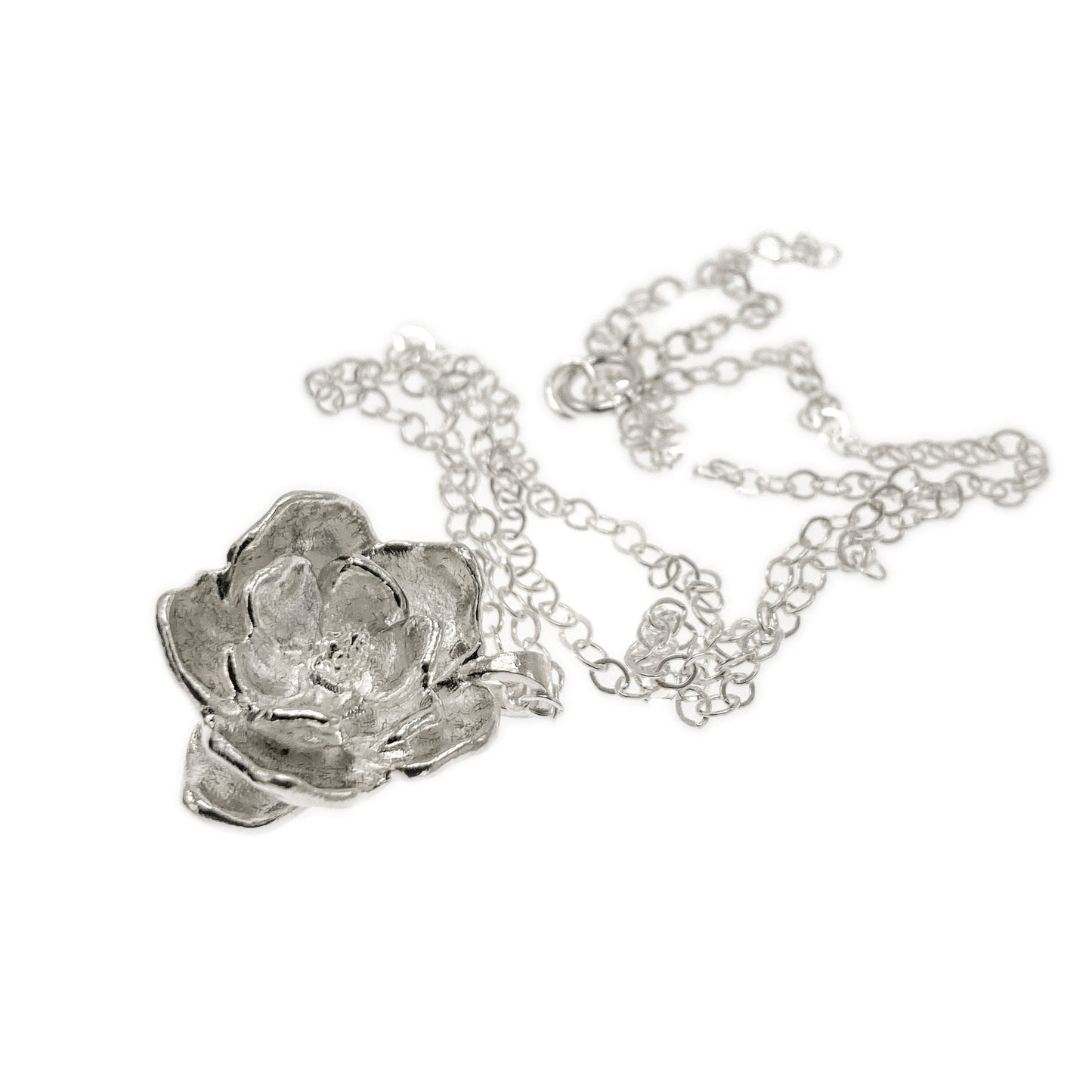 3D Magnolia Flower Pendant Necklace: Solid Gold, Gold Plate, Silver, or Vermeil