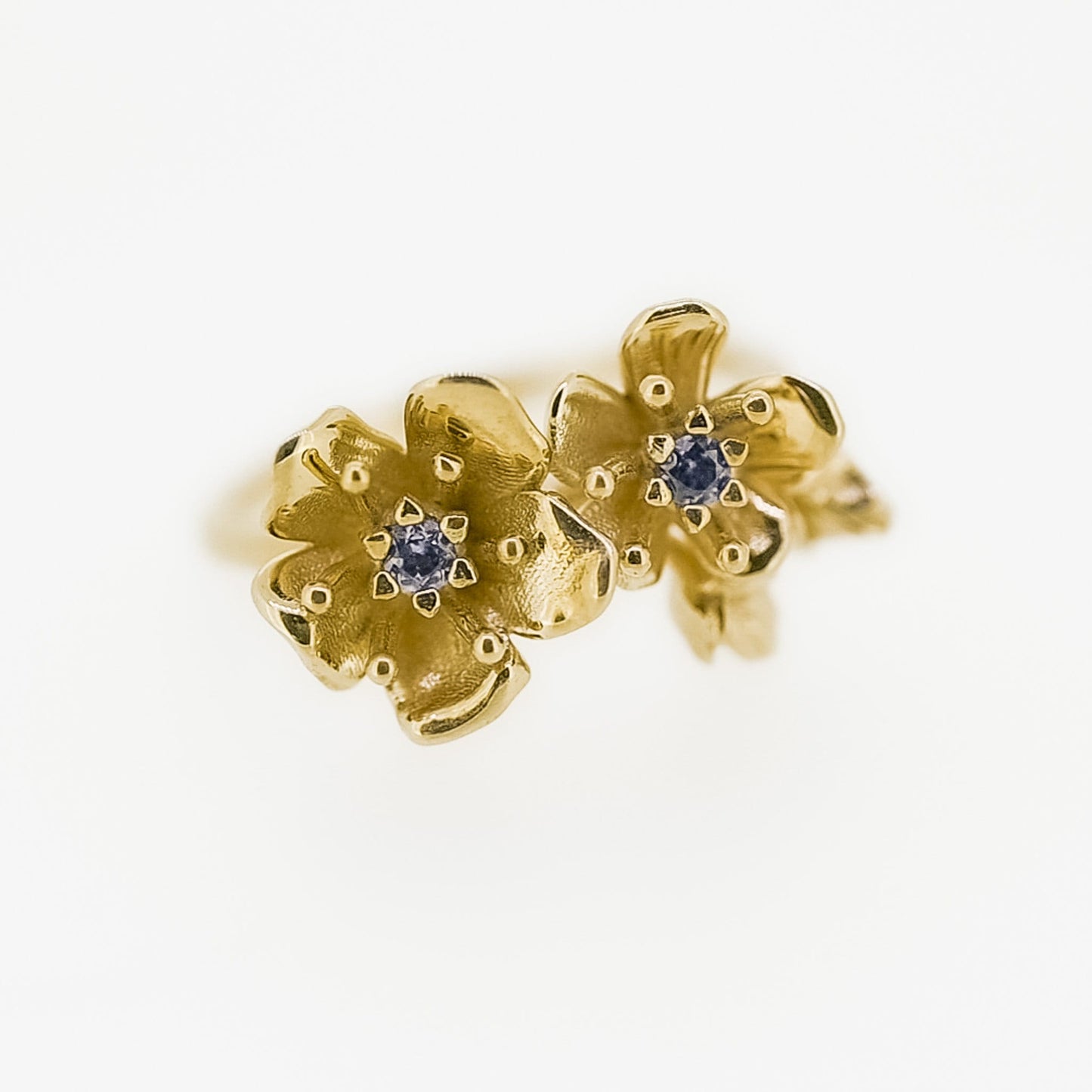 Cherry Blossom Ring in Solid 14k Gold with 2mm genuine blue sapphires Size 6