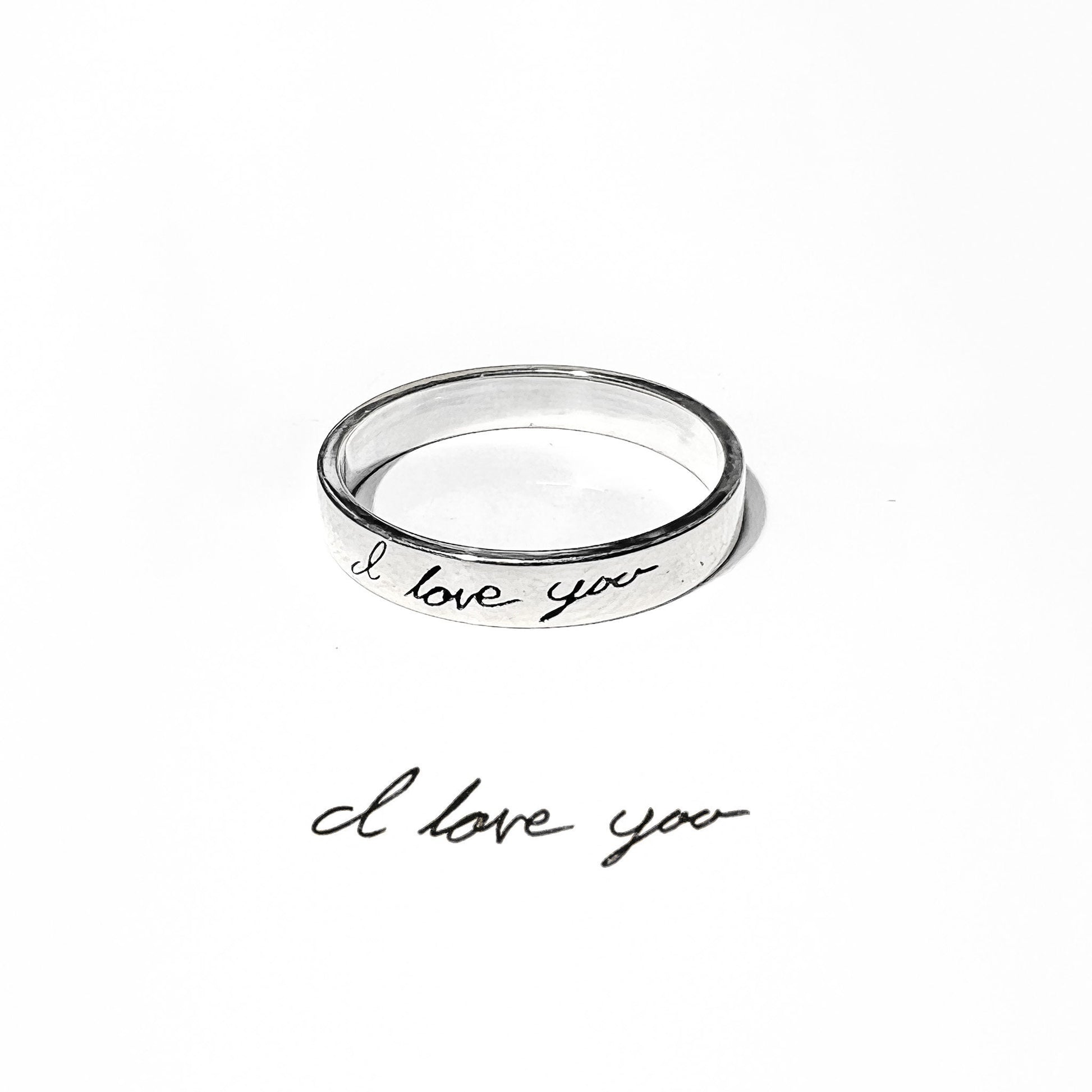 Bespoke Handwriting Ring in Solid 14k Gold or Silver, Actual Handwriting Band Ring, Eternity Ring, Wedding Band, Memorial Ring