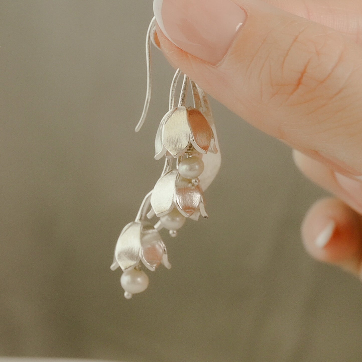 Lily of the Valley Earrings with Fresh Water Pearls