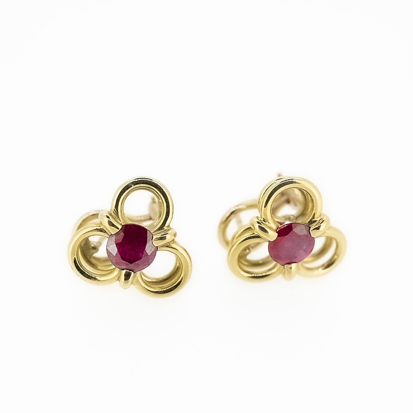 Estate Sale, Natural Ruby Trefoil Earrings in 14K Gold
