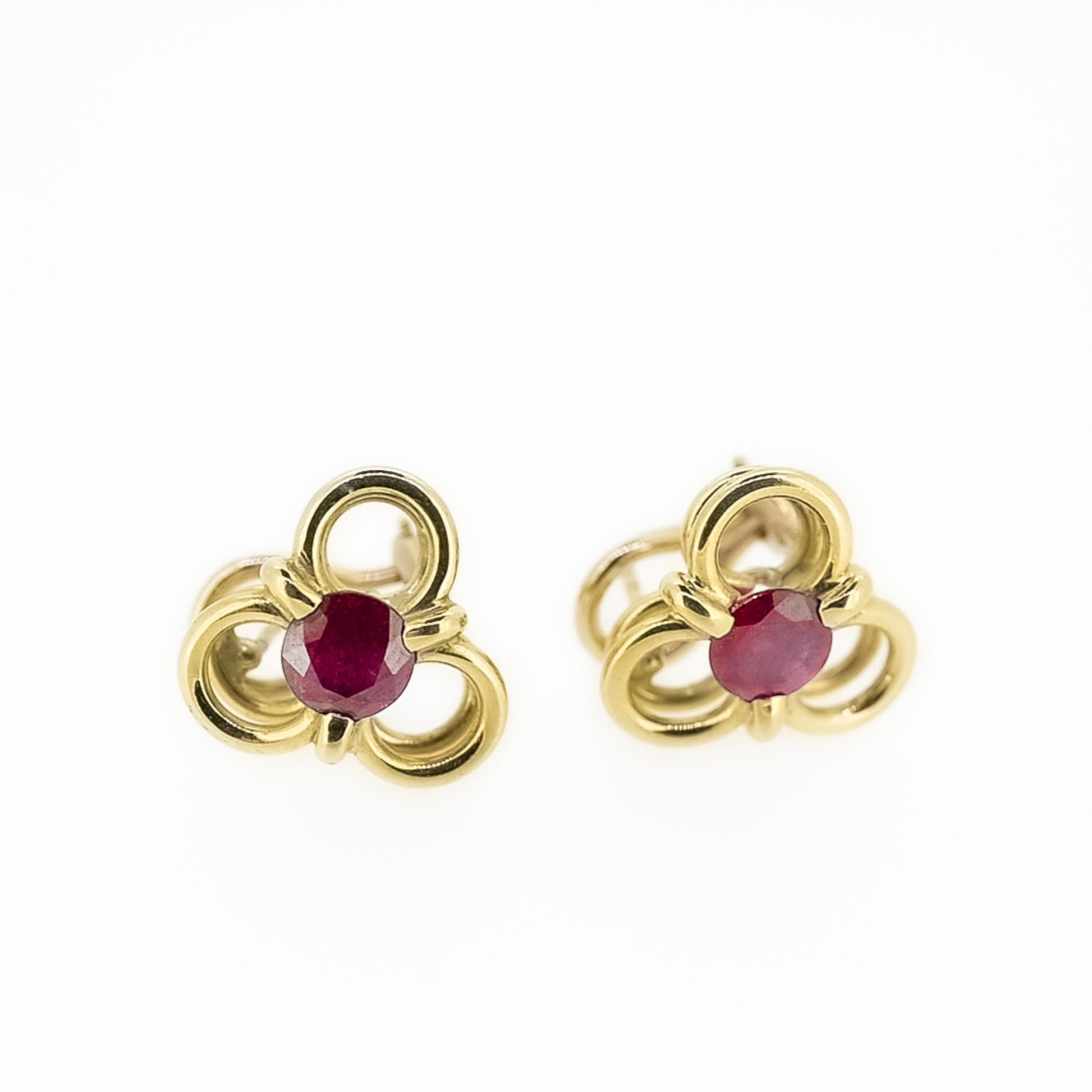 Estate Sale, Natural Ruby Trefoil Earrings in 14K Gold
