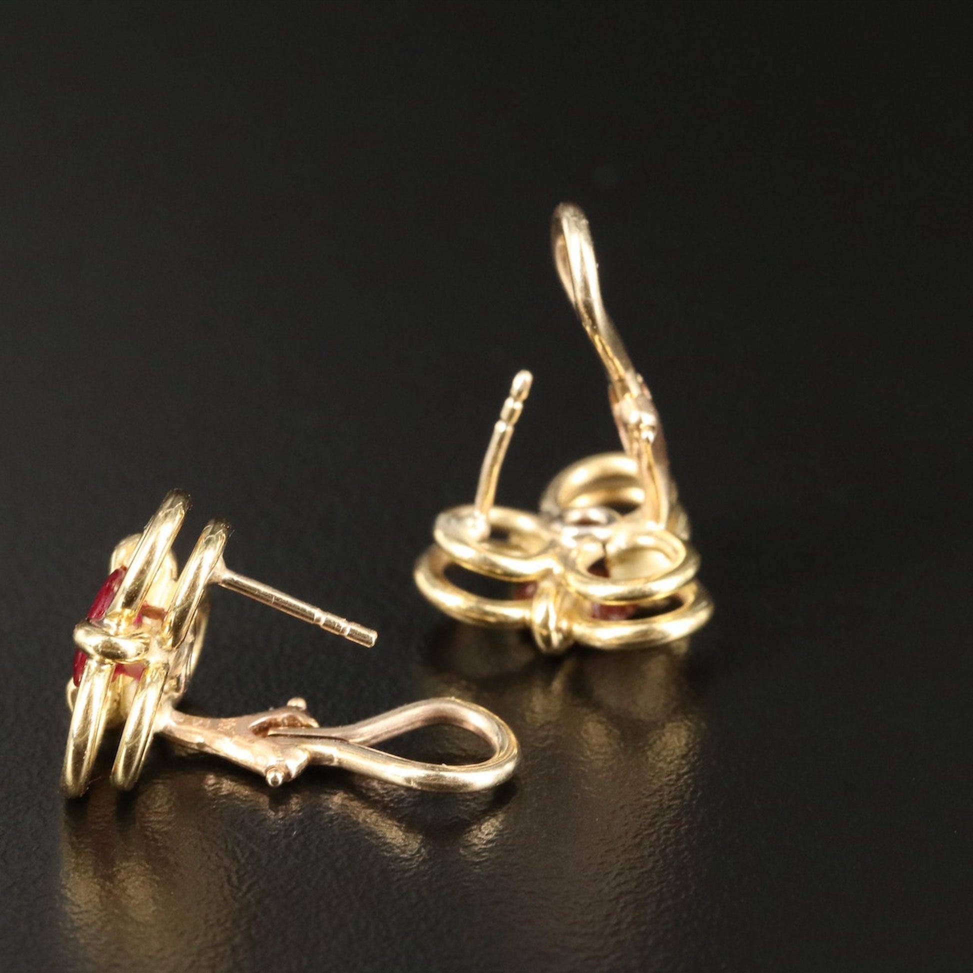 Estate Sale, Natural Ruby Trefoil Earrings in 14K Gold