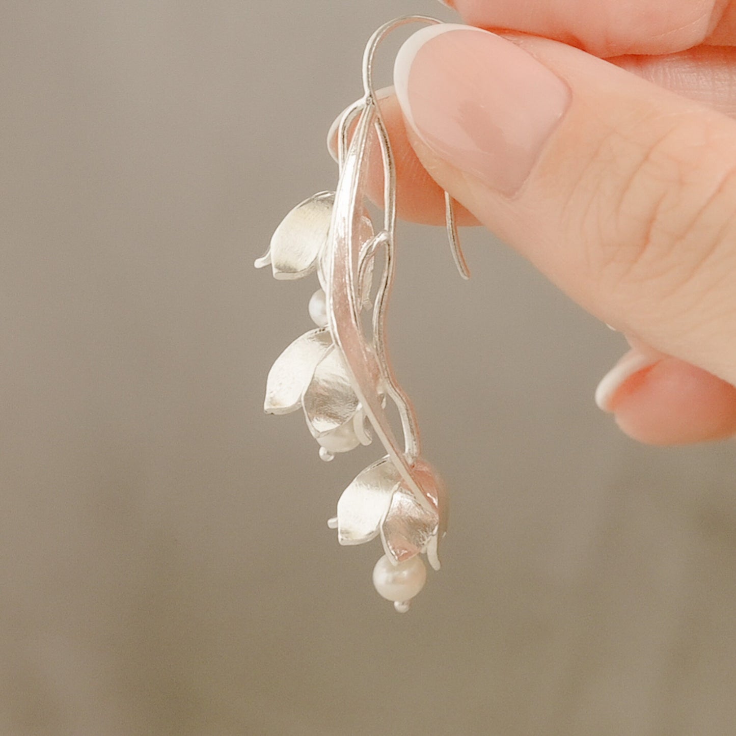 Lily of the Valley Earrings with Fresh Water Pearls