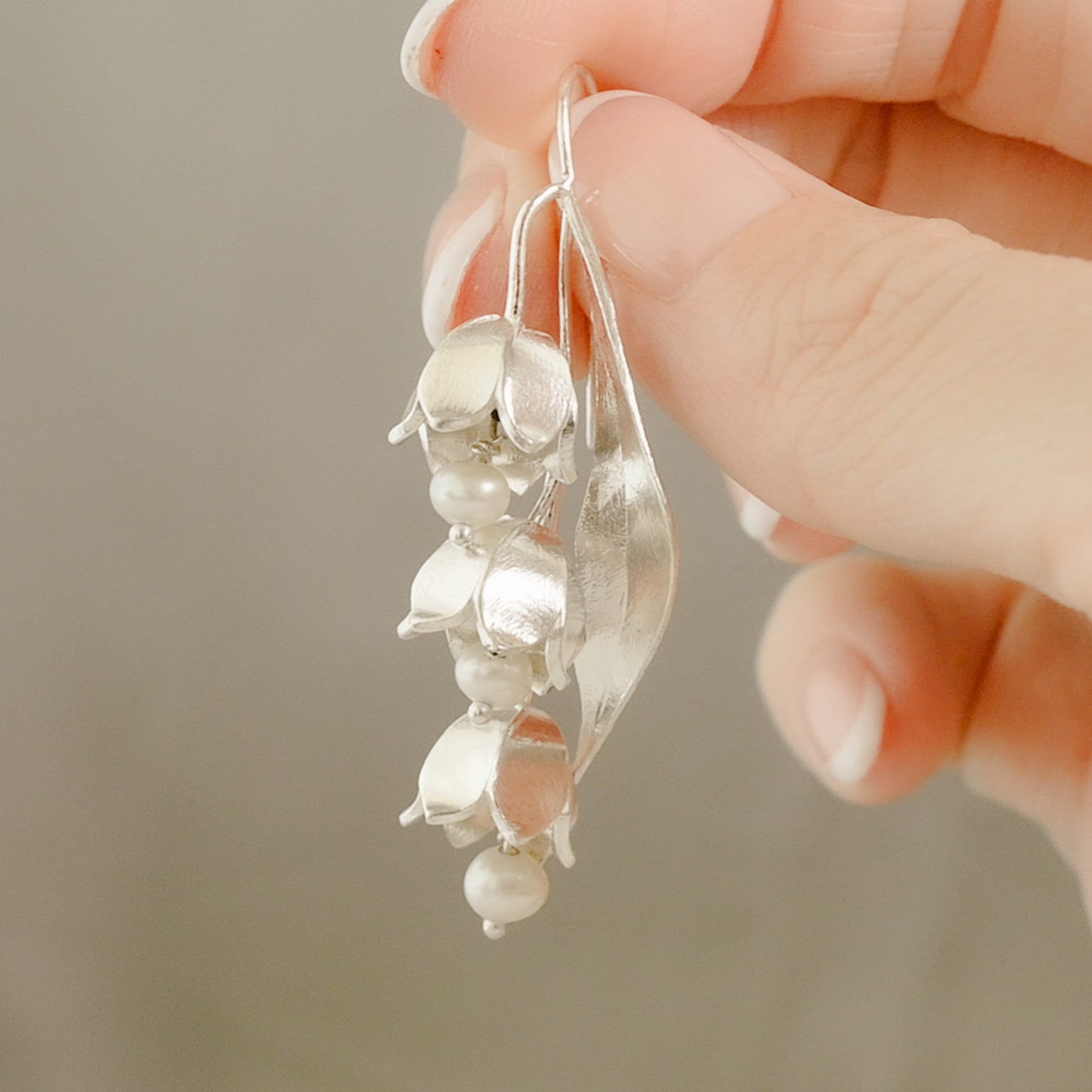 Lily of the Valley Earrings with Fresh Water Pearls