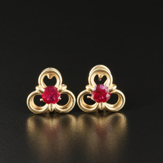 Vintage Natural Ruby Trefoil Earrings in 14K Gold