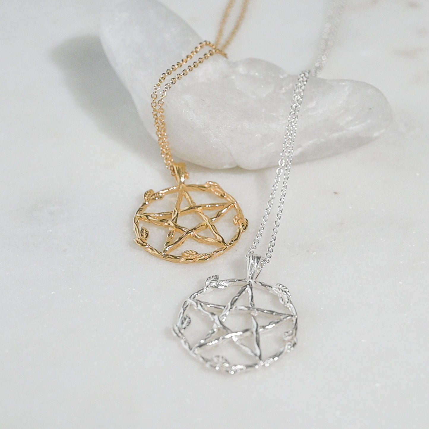 Floral Pentagram Pendant Necklace: Sterling Silver, Gold Vermeil, or Gold Plate
