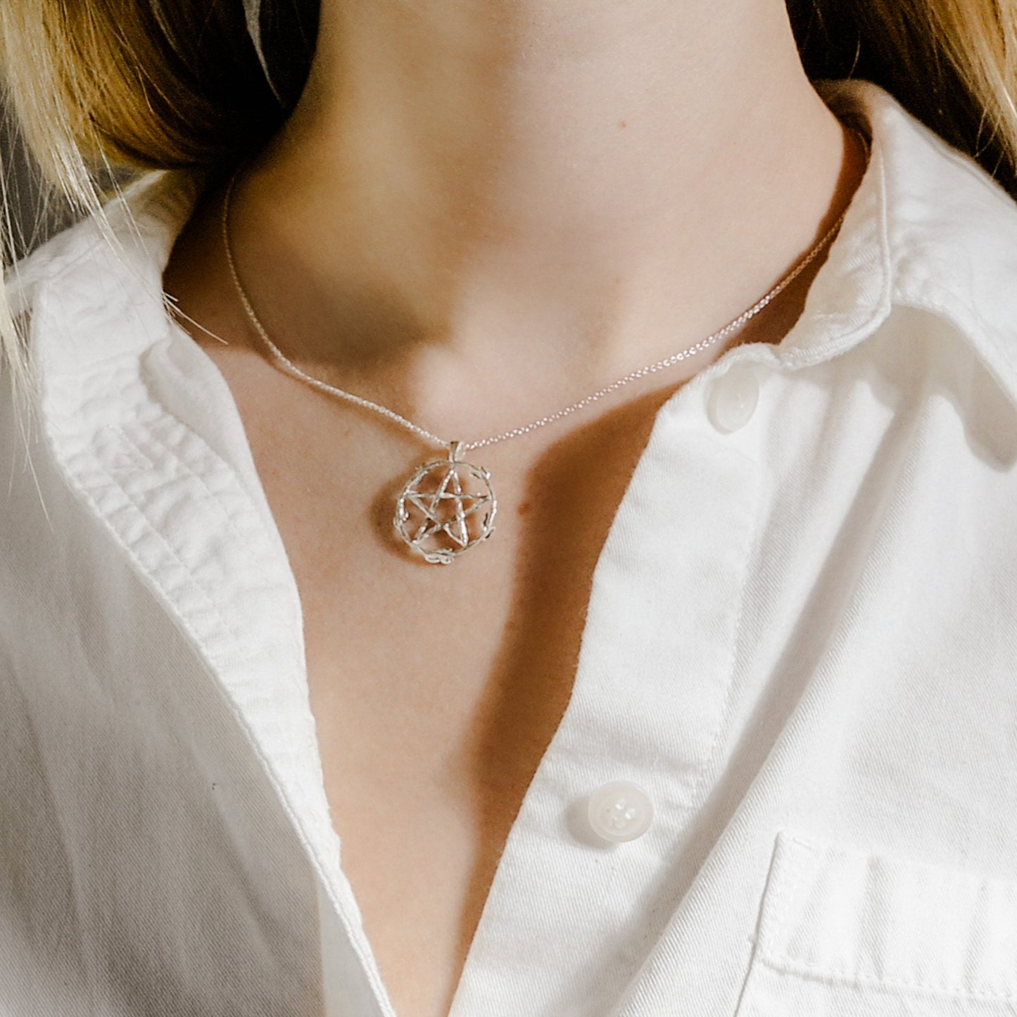 Floral Pentagram Pendant Necklace: Sterling Silver, Gold Vermeil, or Gold Plate