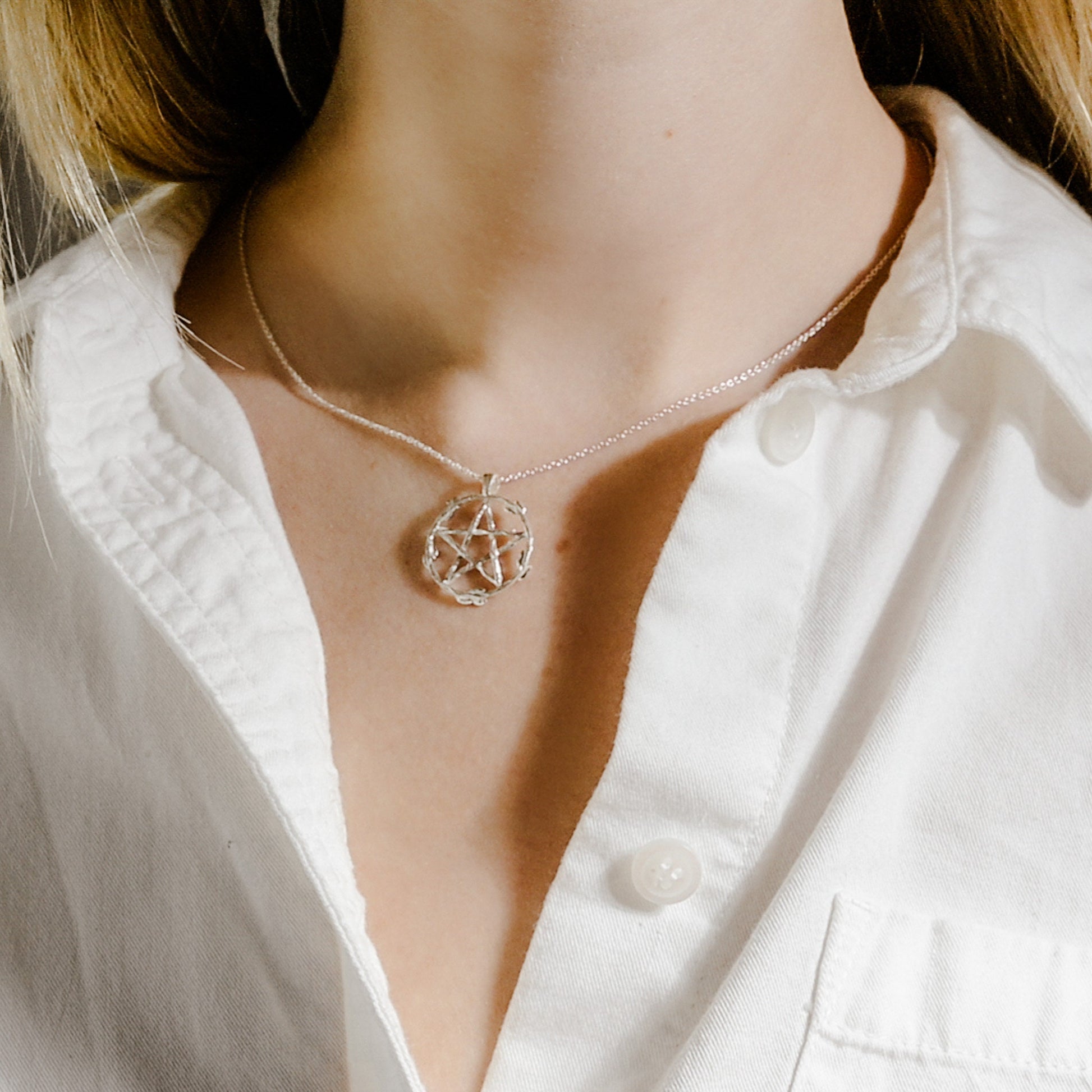 Floral Pentagram Pendant Necklace: Sterling Silver, Gold Vermeil, or Gold Plate