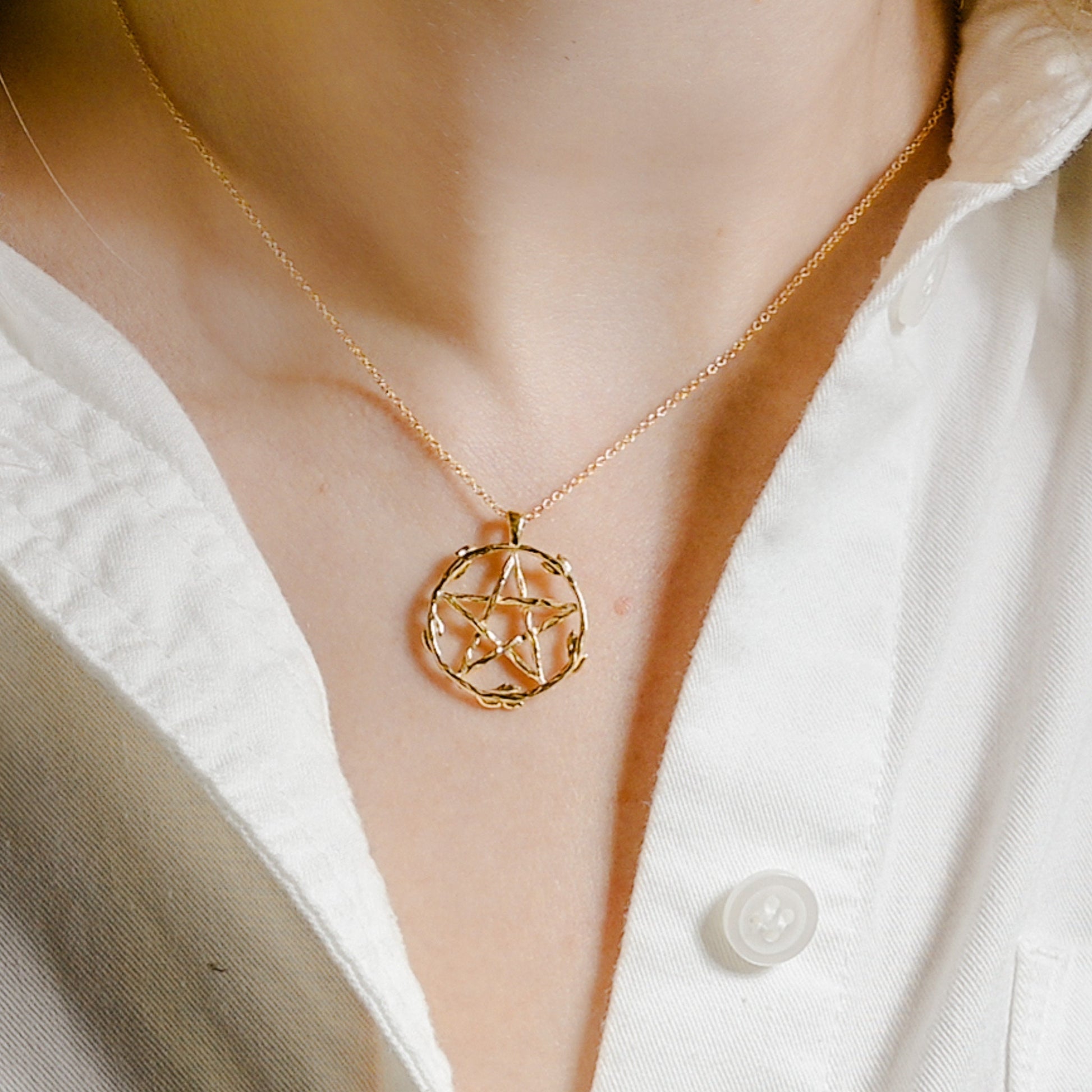 Floral Pentagram Pendant Necklace: Sterling Silver, Gold Vermeil, or Gold Plate