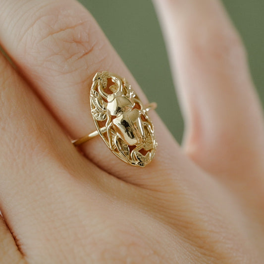 Stag Beetle Ring Nestled in a Bed of Ivy