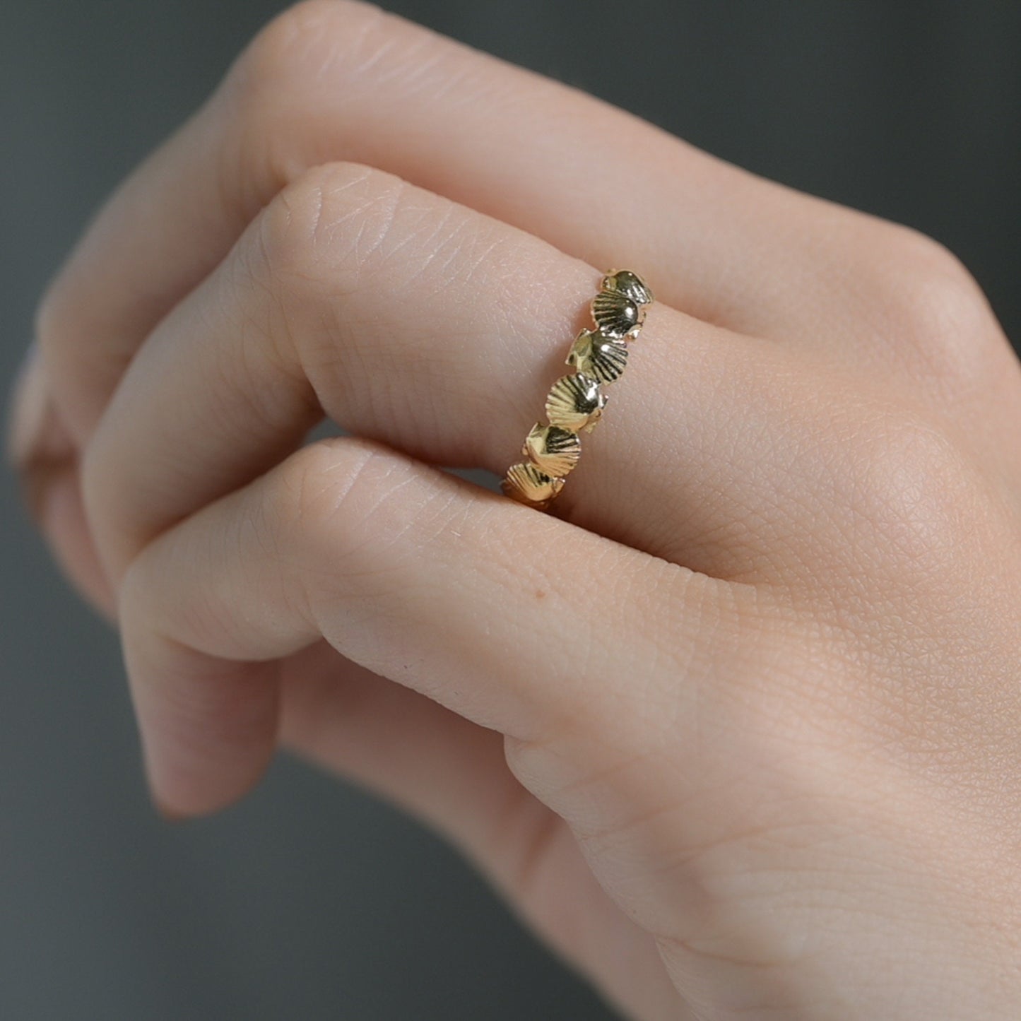 Dainty Seashell Ring: 14k Gold, Sterling Silver, or Gold Plate Ocean Band