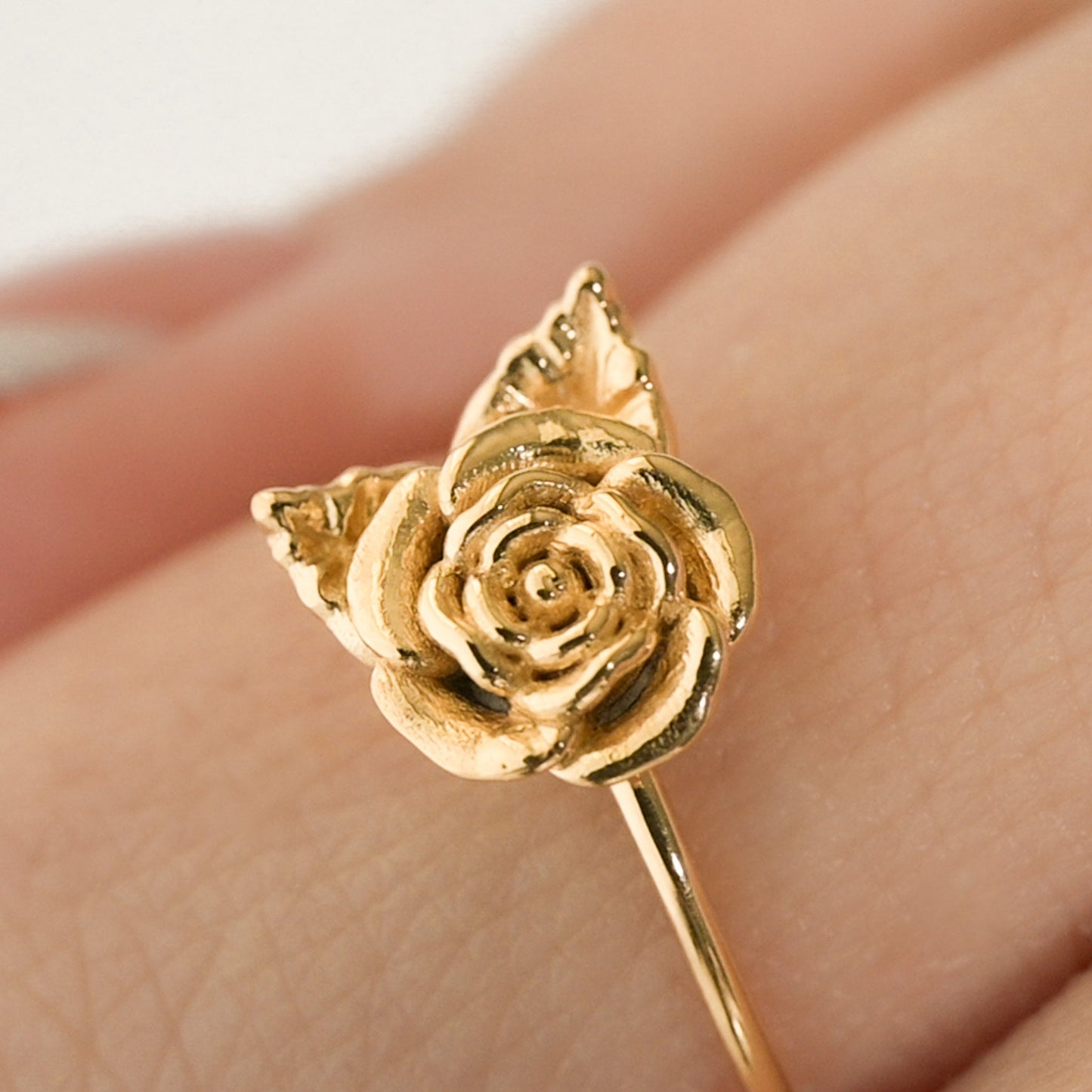 Dainty Rose Flower Ring Sterling Silver or 14k Gold Plate
