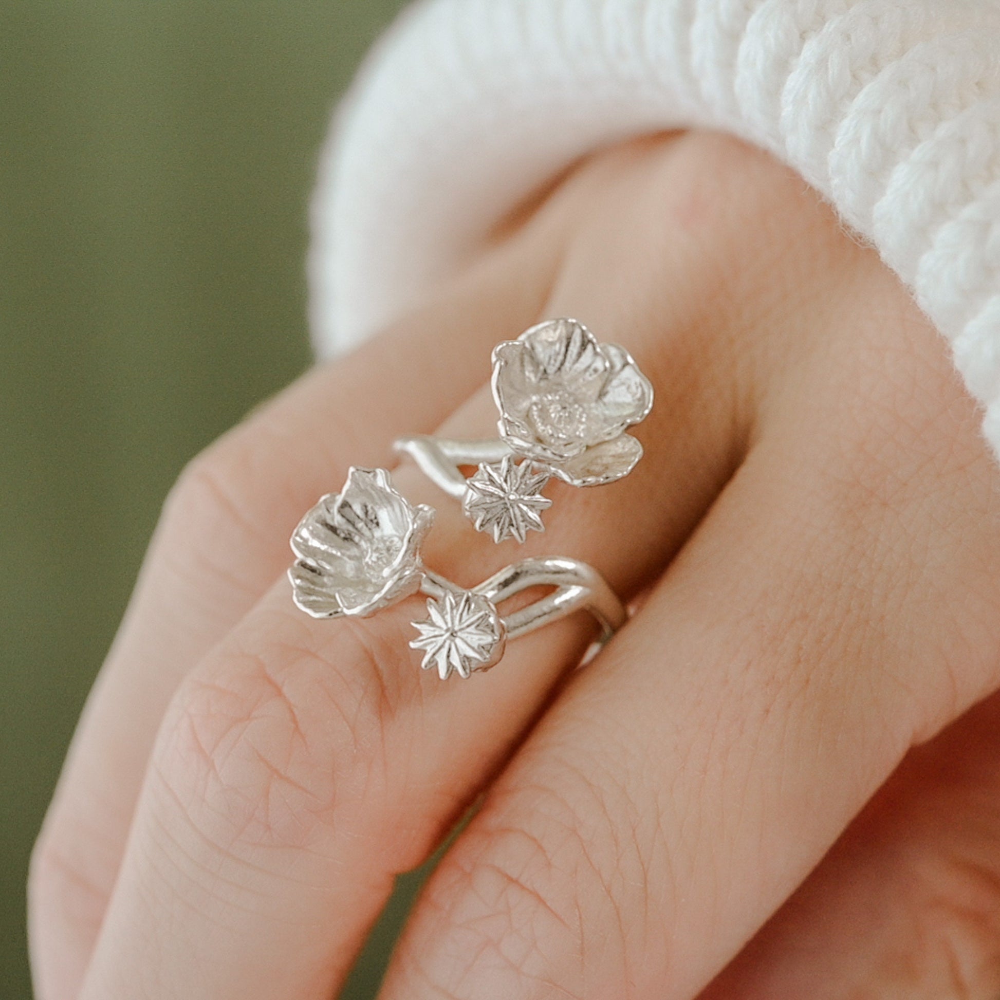 Poppy Ring in Solid Silver, adjustable size from 5-8