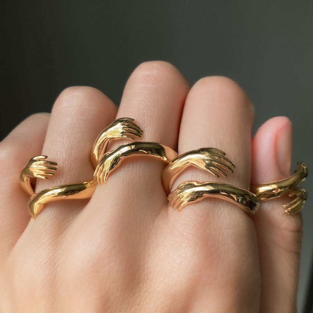 Solid Gold Hug Ring, Adjustable size 5-6