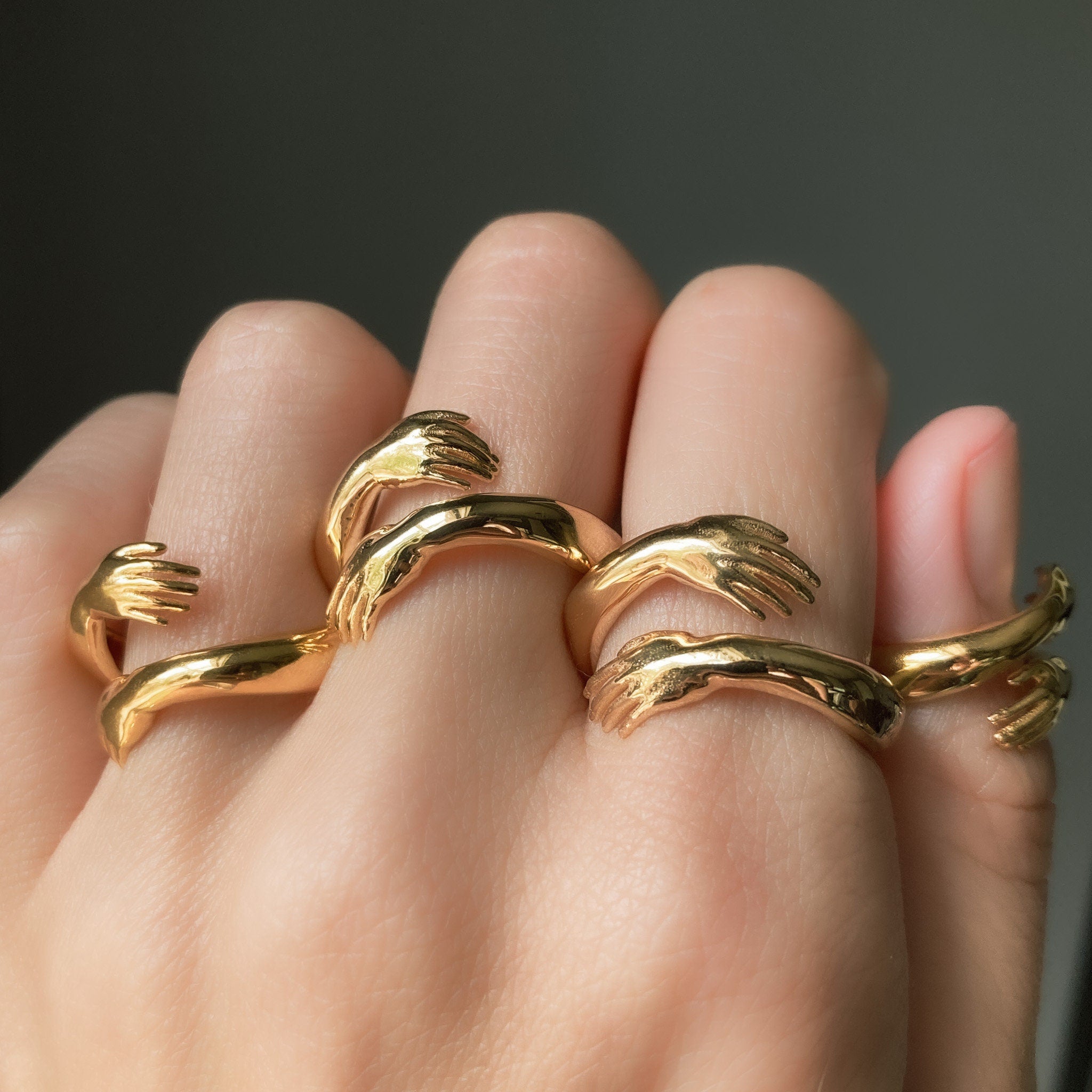 Solid Gold Hug Ring, Adjustable size 5-6