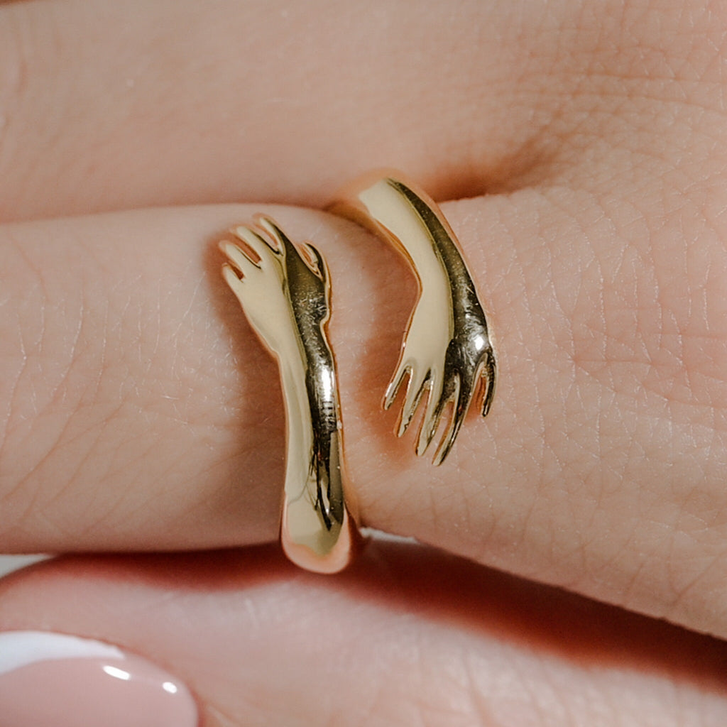 Solid Gold Hug Ring, Adjustable size 5-6