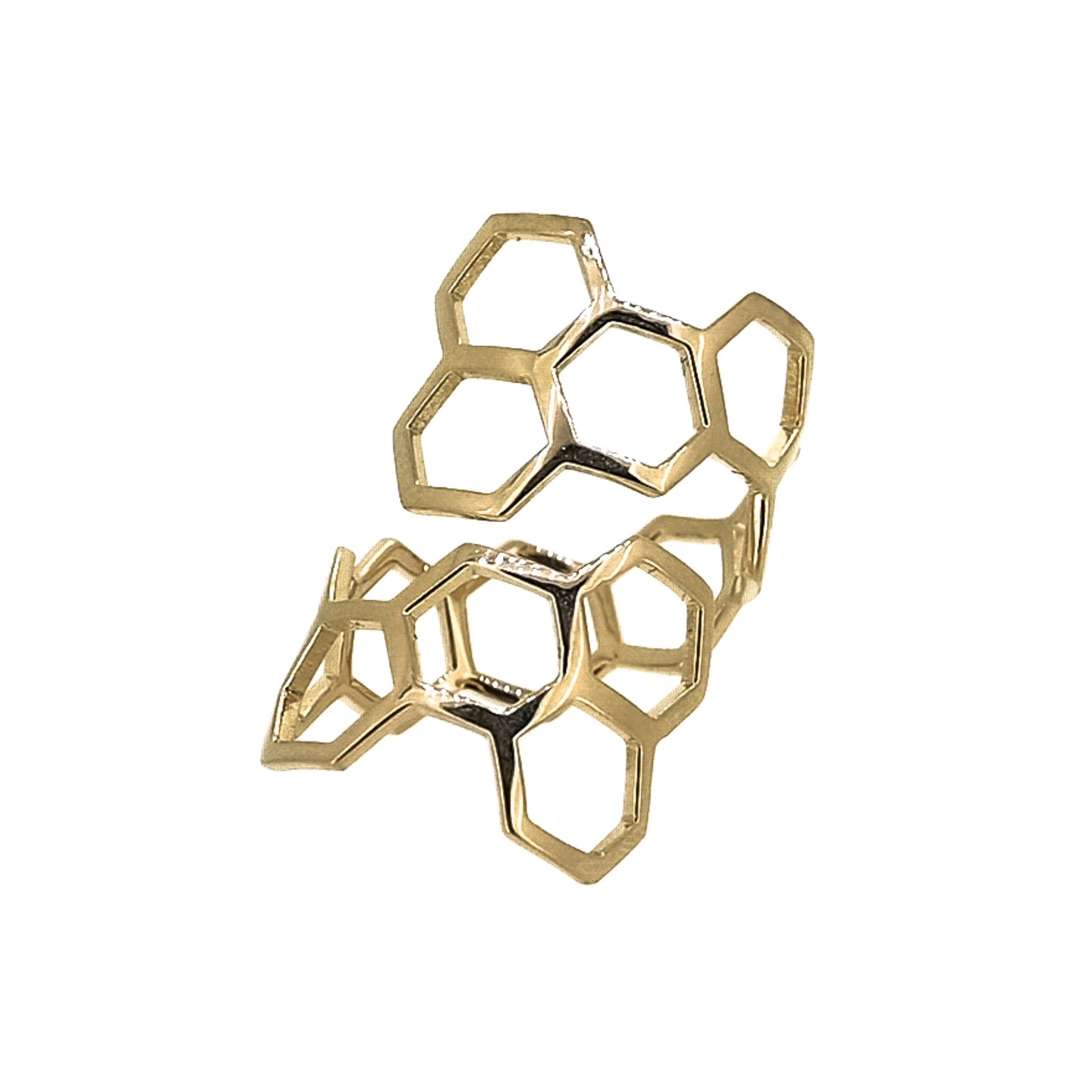 Hexagon Honey Comb Ring Adjustable Ring in Sterling Silver or 14K Gold Plate