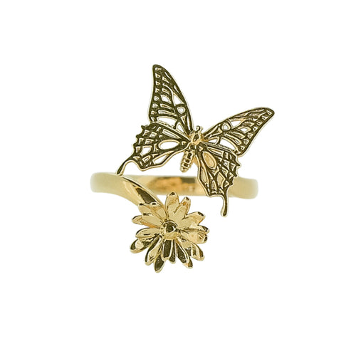 Butterfly and Daisy Flower Ring