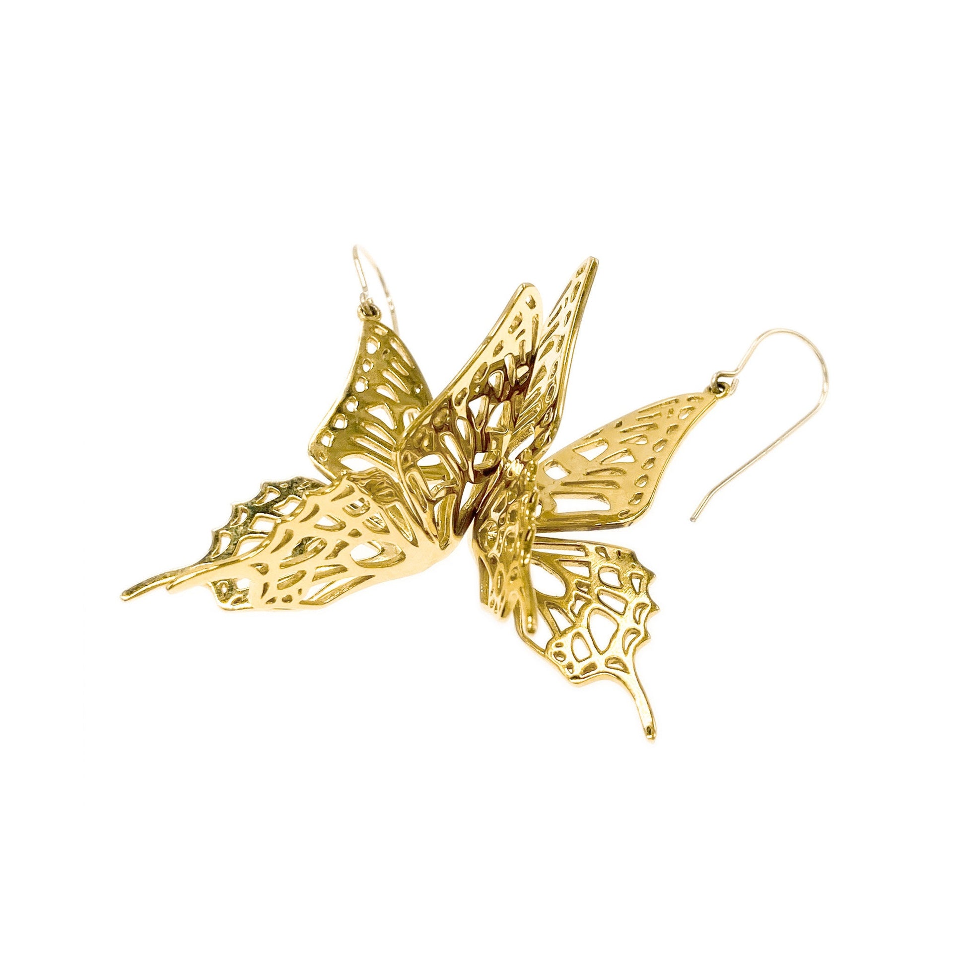 3D Printed Swallowtail Butterfly Earrings: Gold Plated, Golden Brass, or Solid Silver