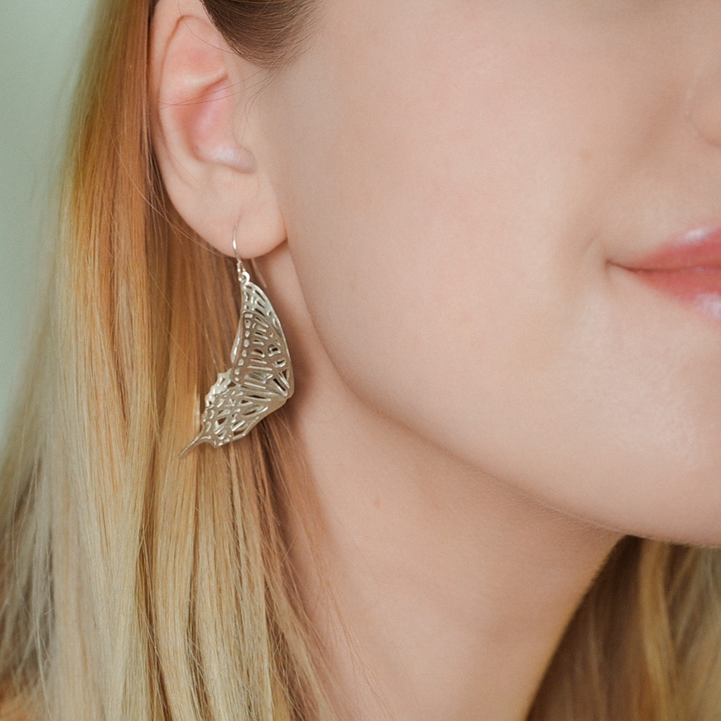 3D Printed Swallowtail Butterfly Earrings: Gold Plated, Golden Brass, or Solid Silver
