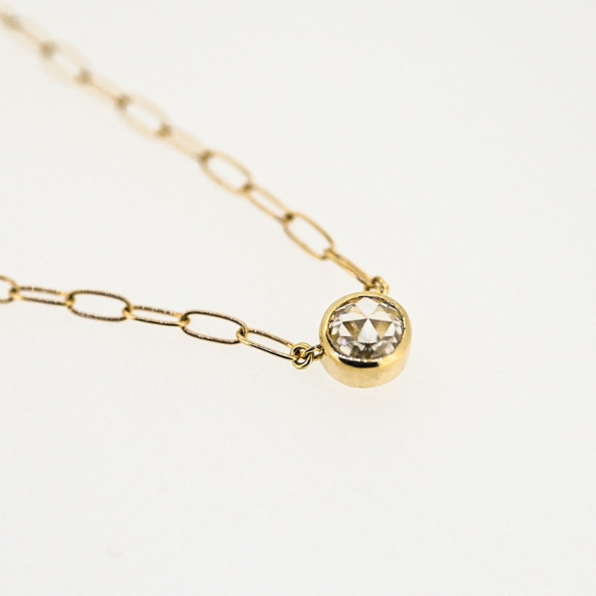 Elegant Rose Cut Moissanite Bezel Necklace