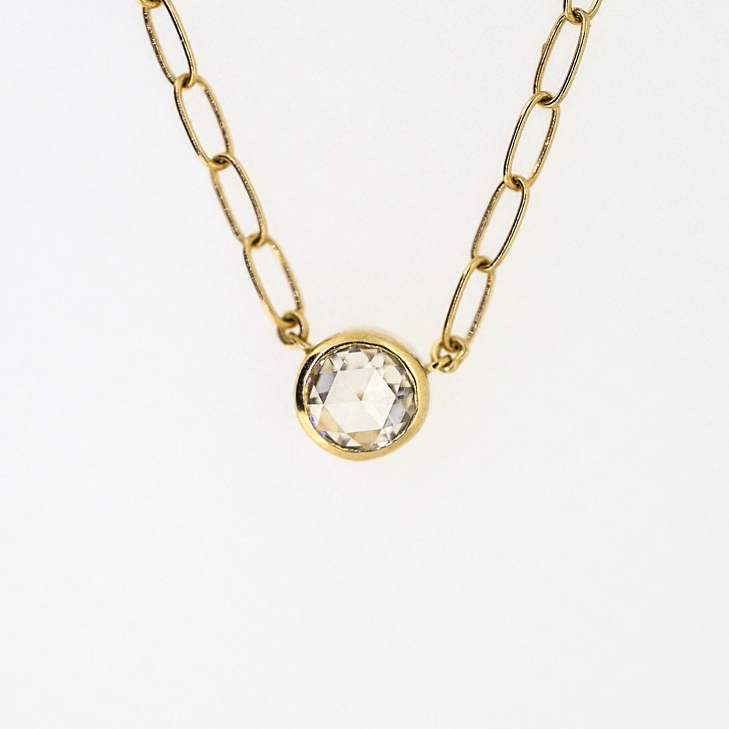 Elegant Rose Cut Moissanite Bezel Necklace
