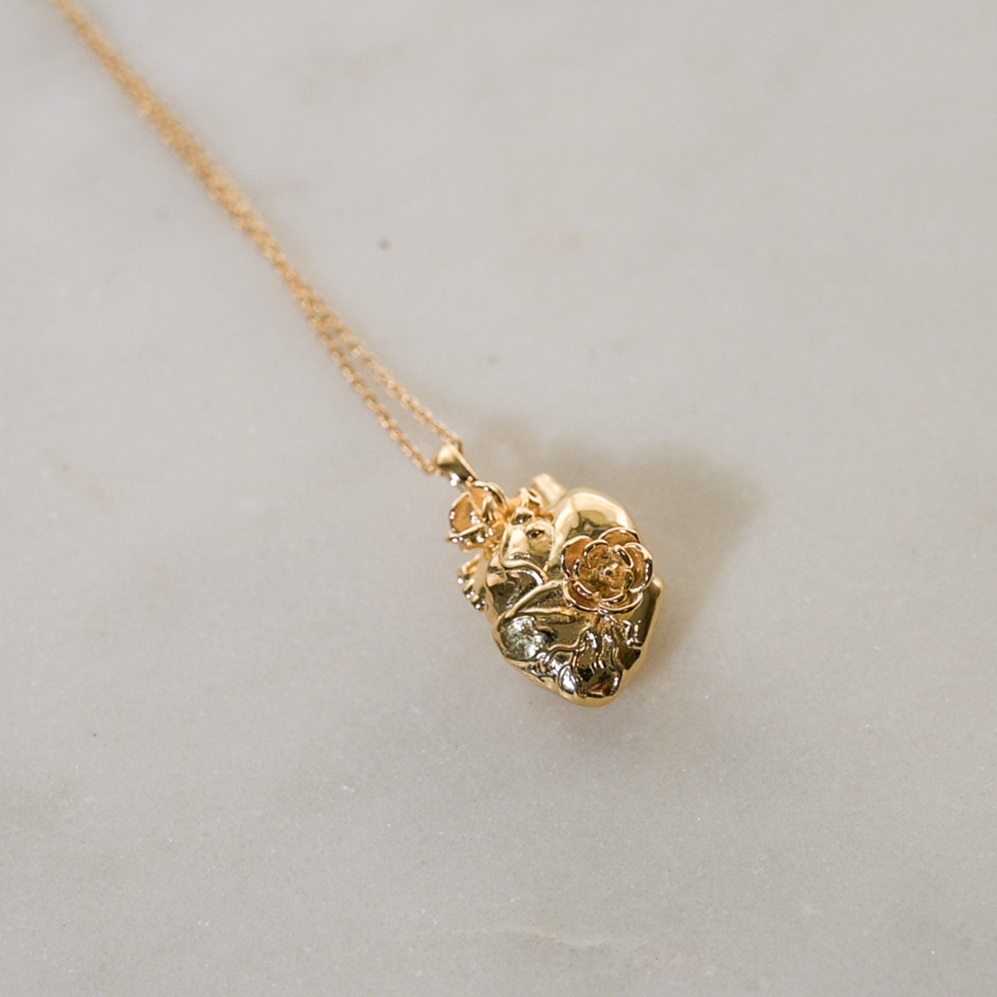 Anatomical Heart and Flower Necklace