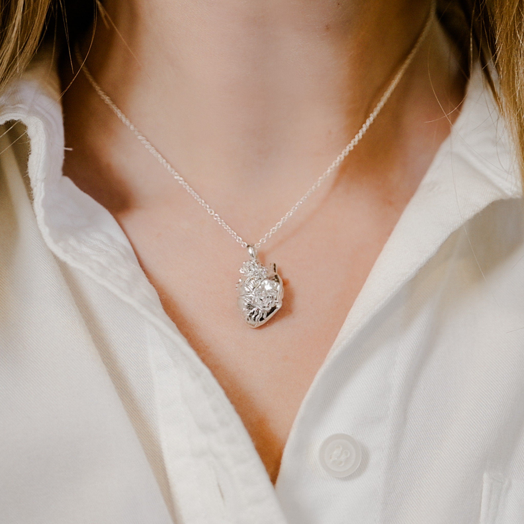 Anatomical Heart and Flower Necklace