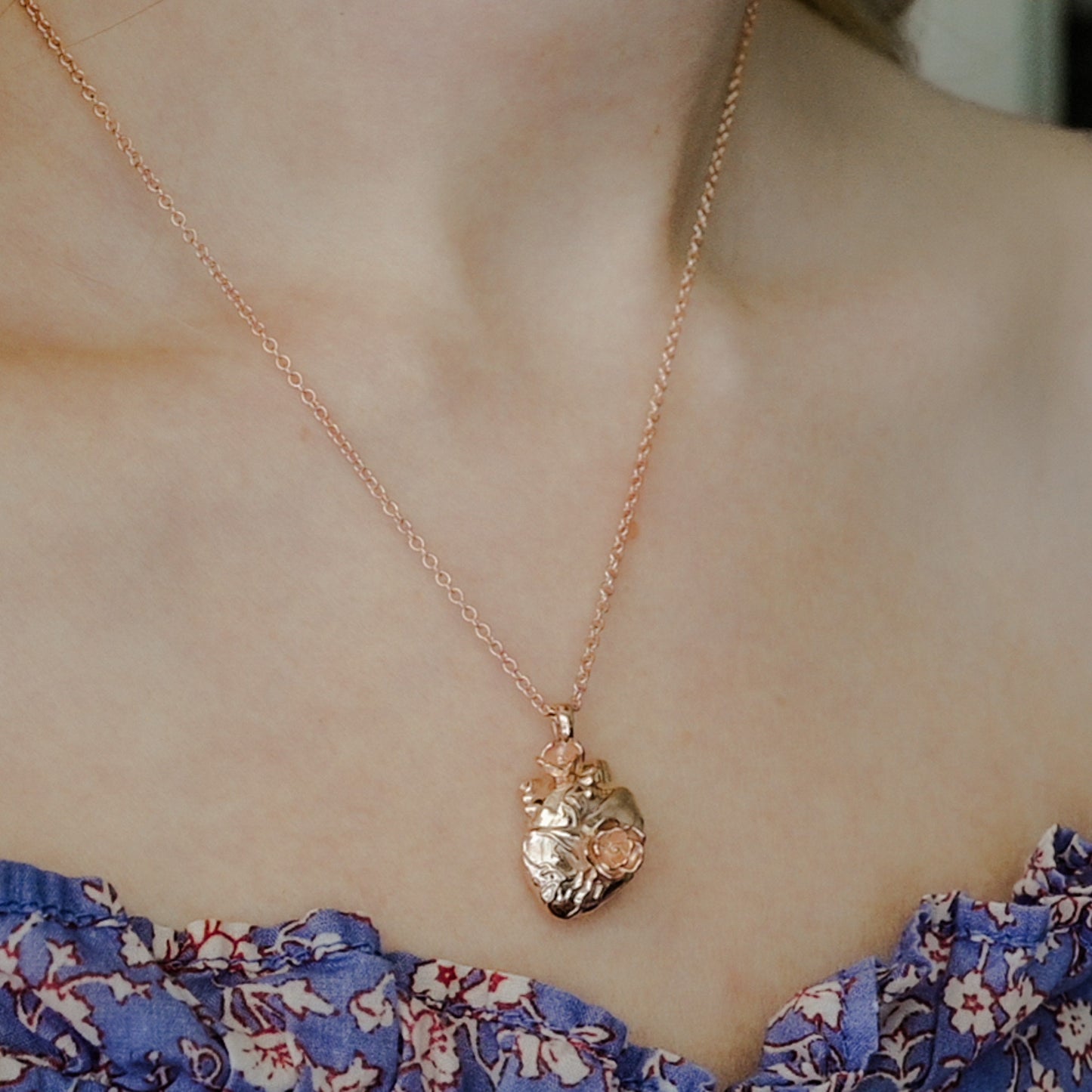 Anatomical Heart and Flower Necklace