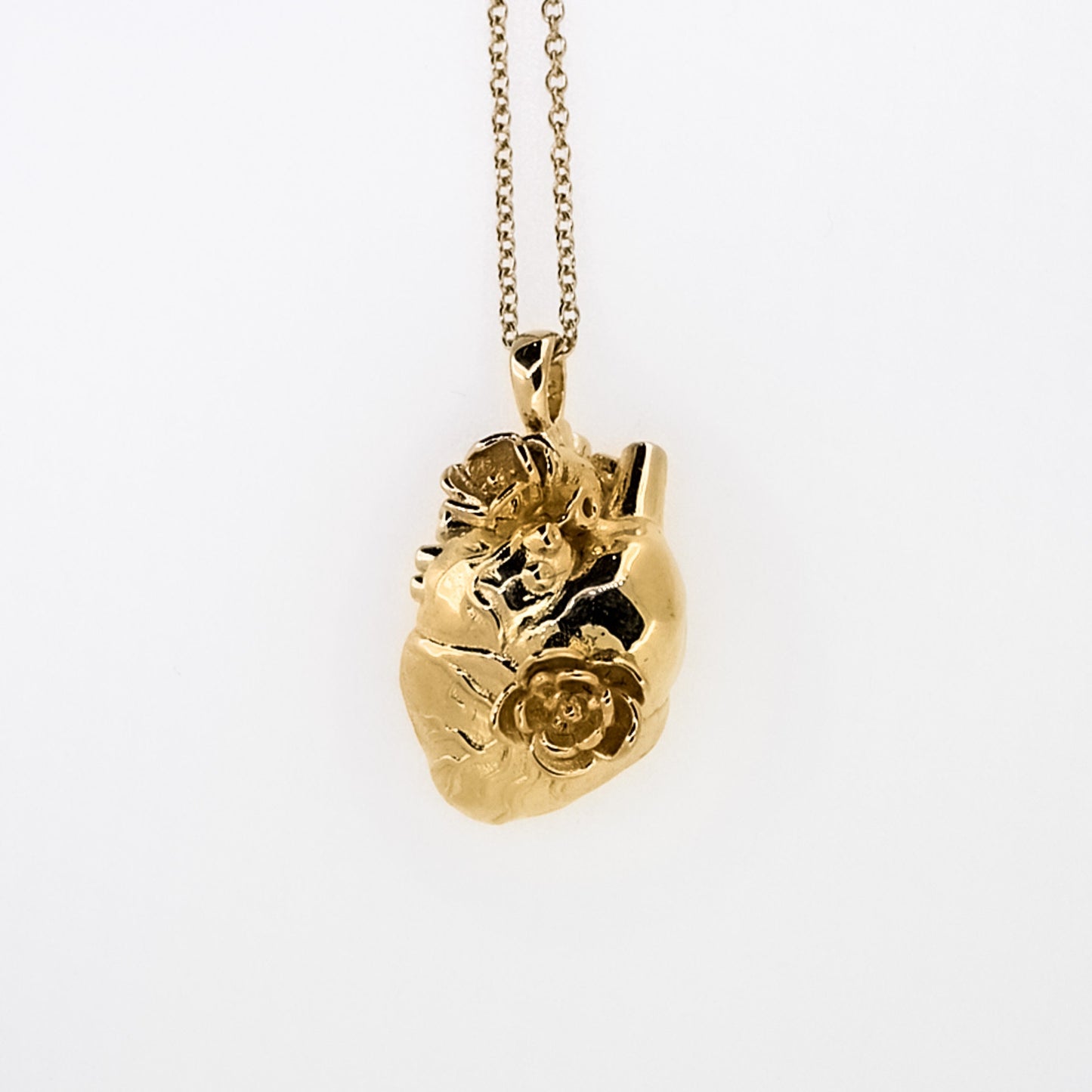 Anatomical Heart and Flower Necklace