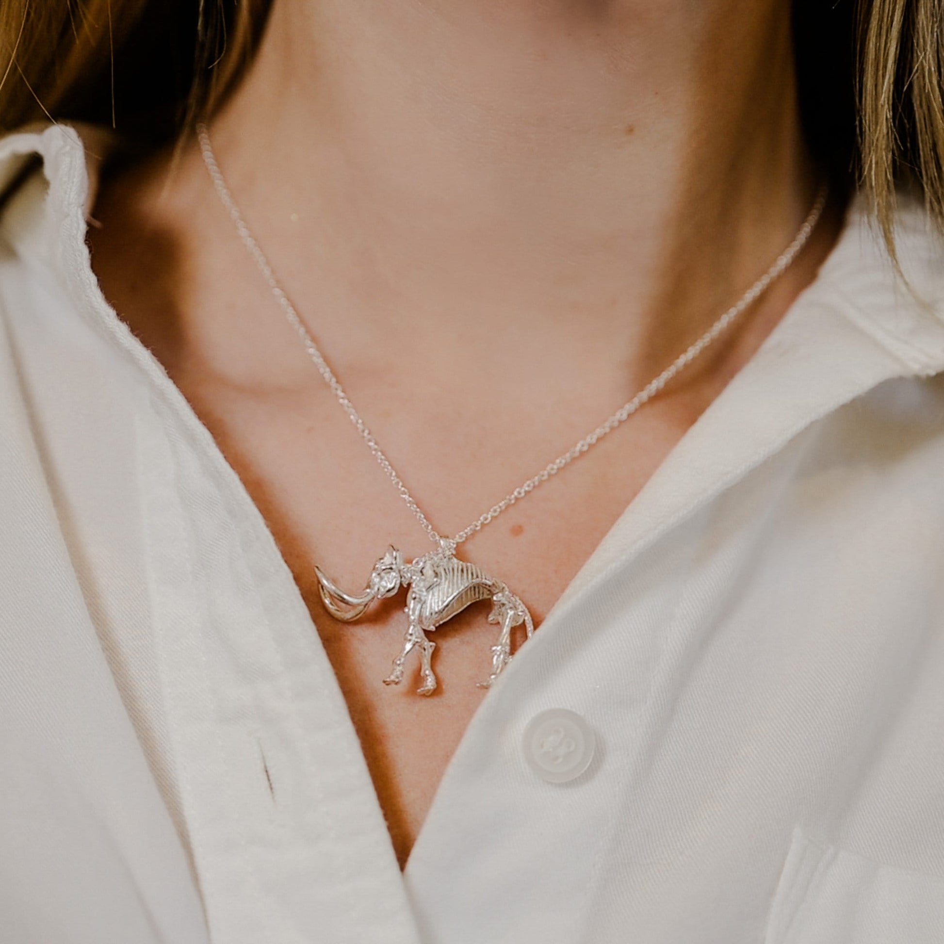 Woolly Mammoth (Mammuthus primigenius) Pendant Necklace in Sterling Silver