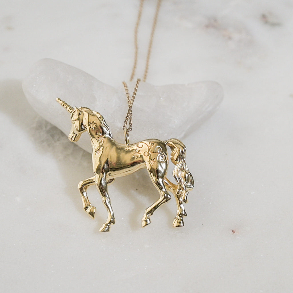Unicorn Necklace 14k Gold Plated or Sterling Silver Fantasy Jewelry Gift, Magical Necklace